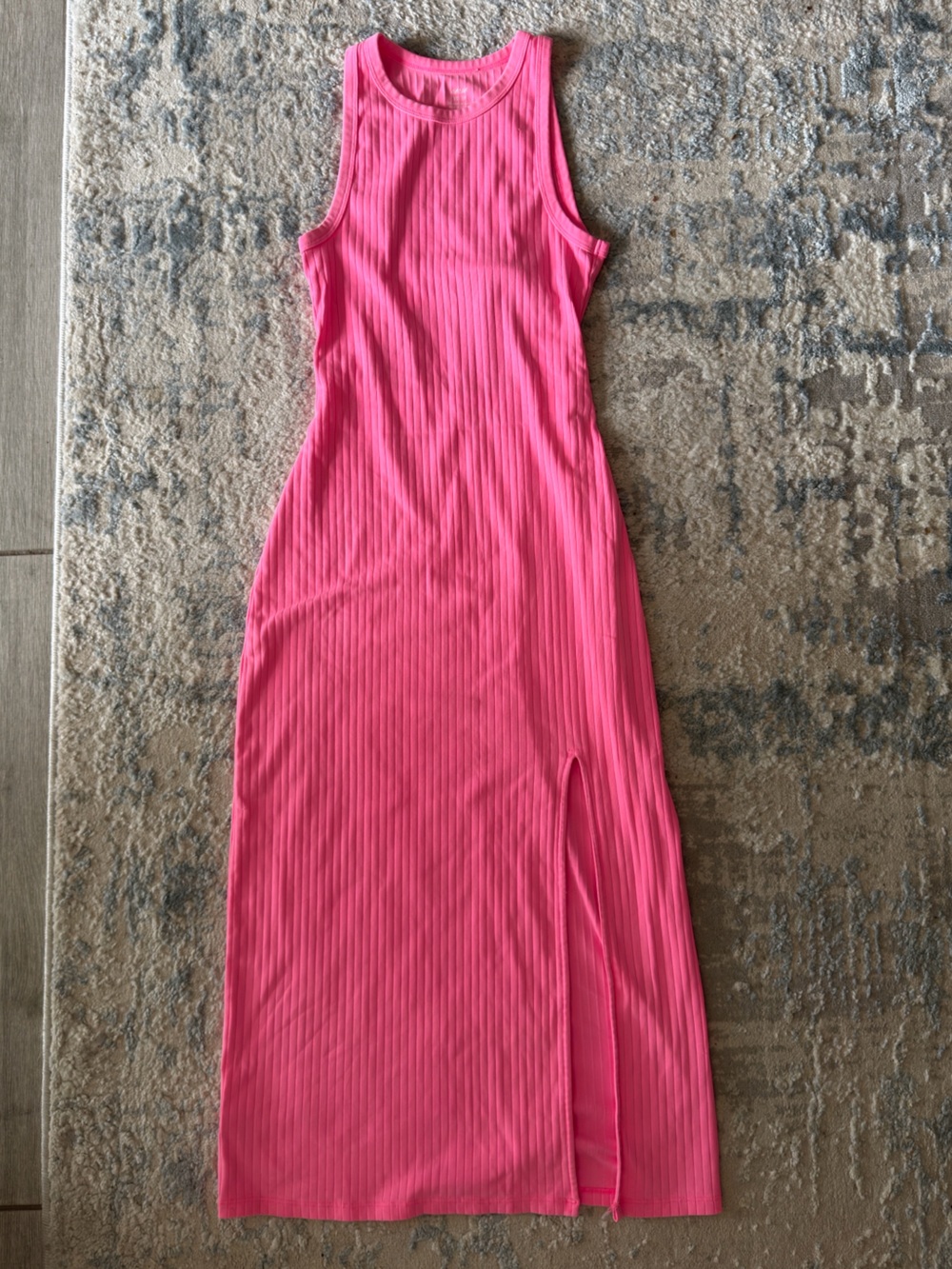 aerie Hot Pink Ribbed Tank Maxi Dress with Side Slit